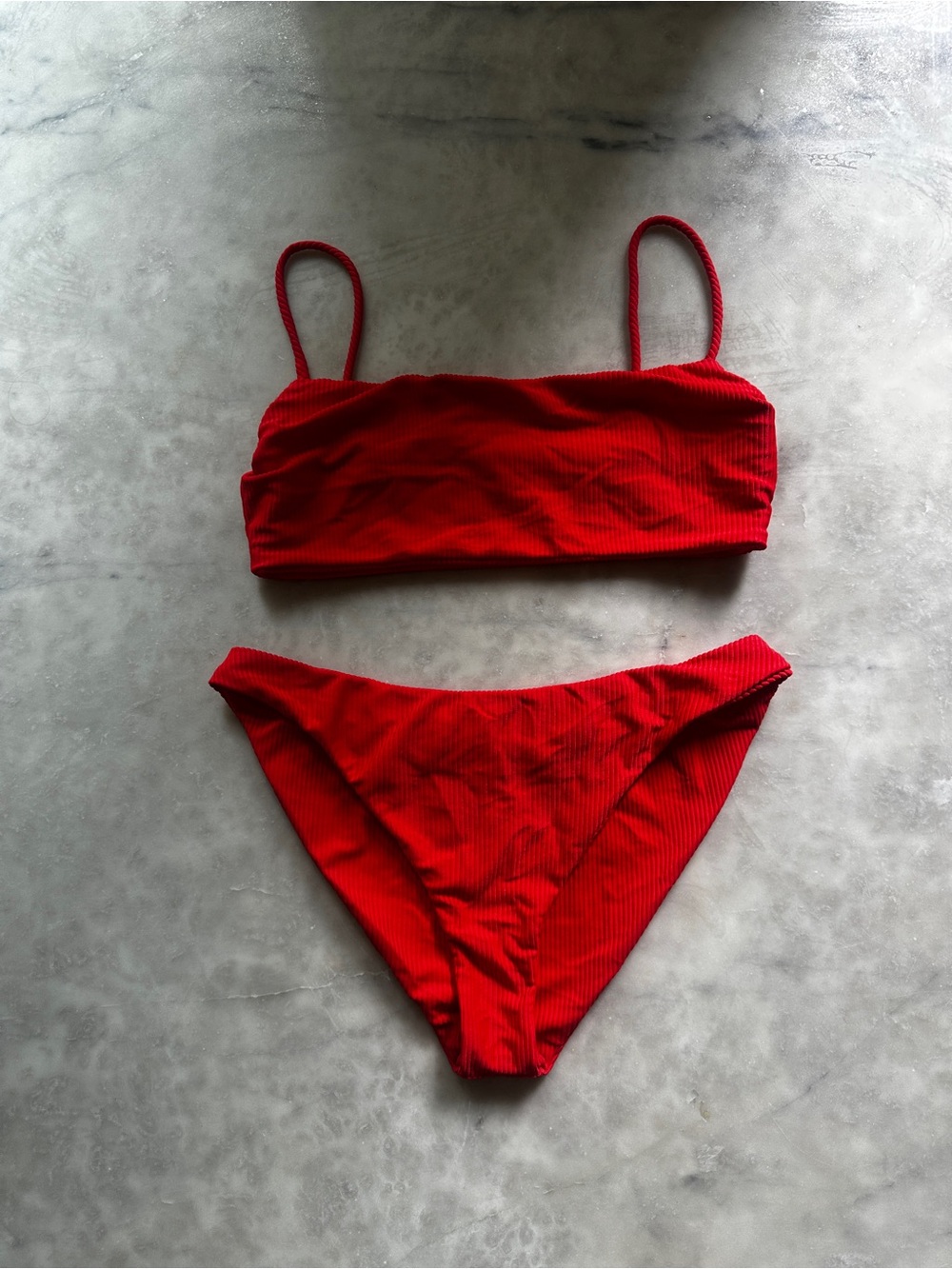 Lulu’s Red Women’s Bikini Set - Classic Ribbed Swim Top & Bottom size S